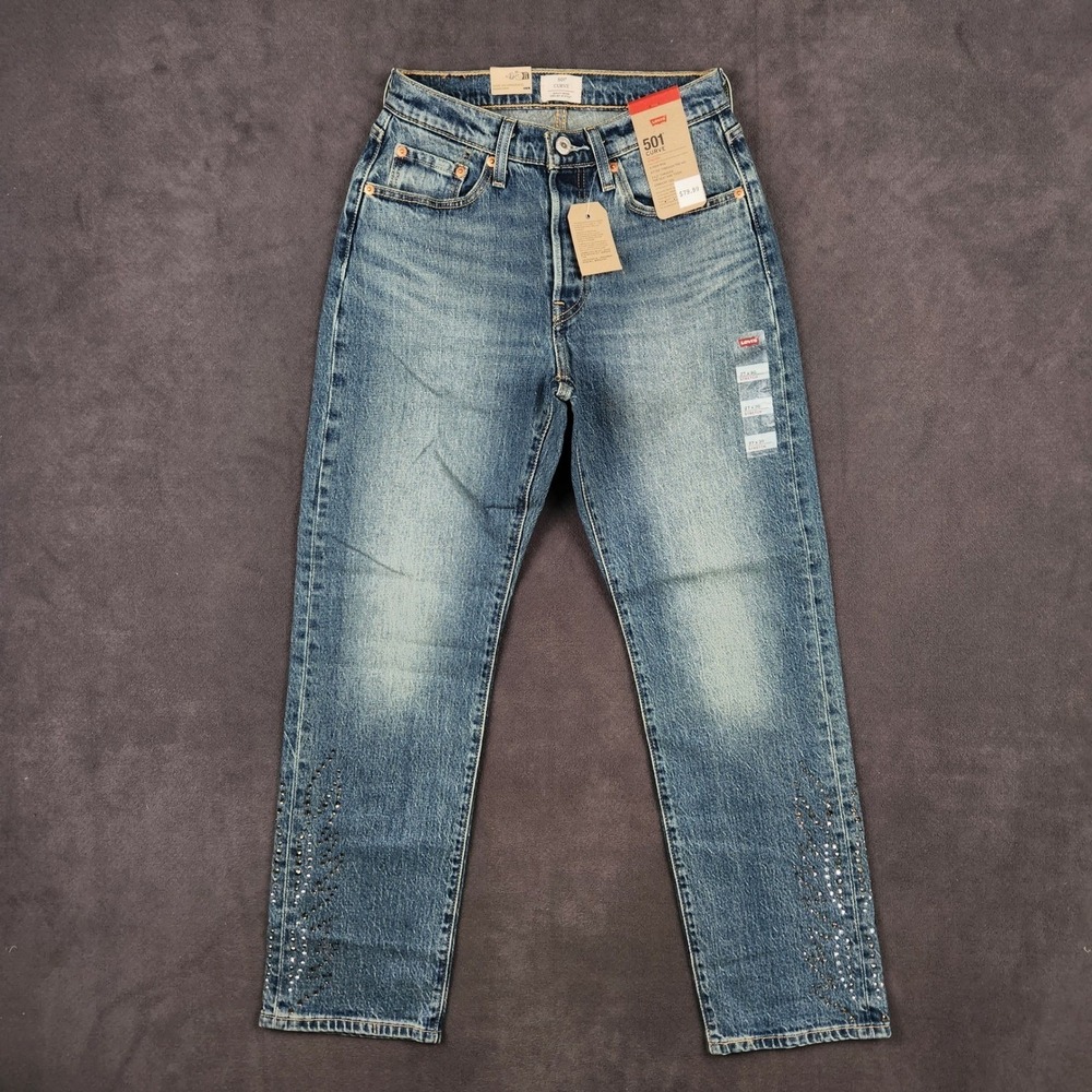 Levis 501 Curve Jeans Womens 27x30 Blue High Rise Straight‎ Denim Embellished
